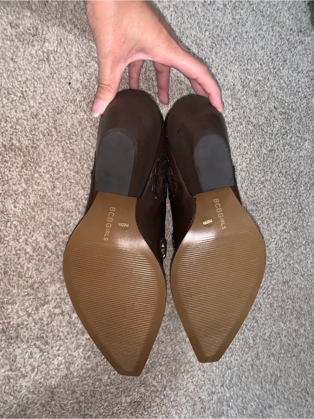BCBGirls Brown Embossed Western Ankle Booties with Stud Accents - Picture 6 of 7